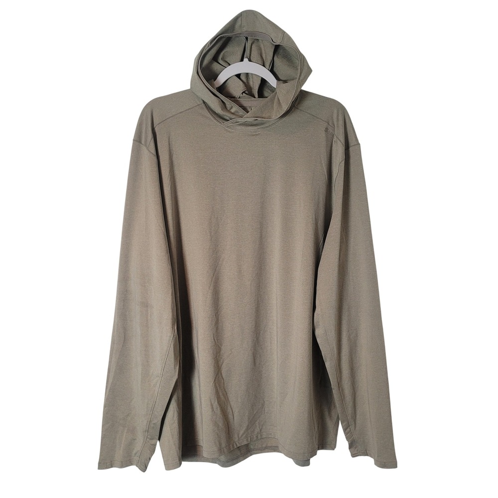Simms Mens SolarFlex UPF 50 Hoodie Tan Heather Fishing Shirt XL Long Sleeve Snap